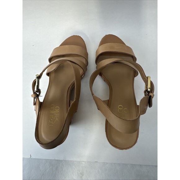 Franco Sarto Womens Pelma Sandals Cork Platform Beige Faux Leather Strappy sz 8M - Picture 6 of 11